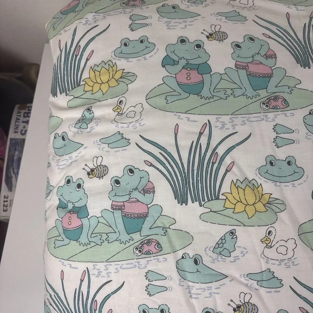 Vtg Debenhams Frog Lily Pad Twin Duvet + Pillowcase Child Kid Bedding RARE READ